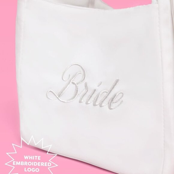 White Satin Bride Bow Bag Bride To Be Purse Bridal Shower Party Accessory - Picture 3 of 6